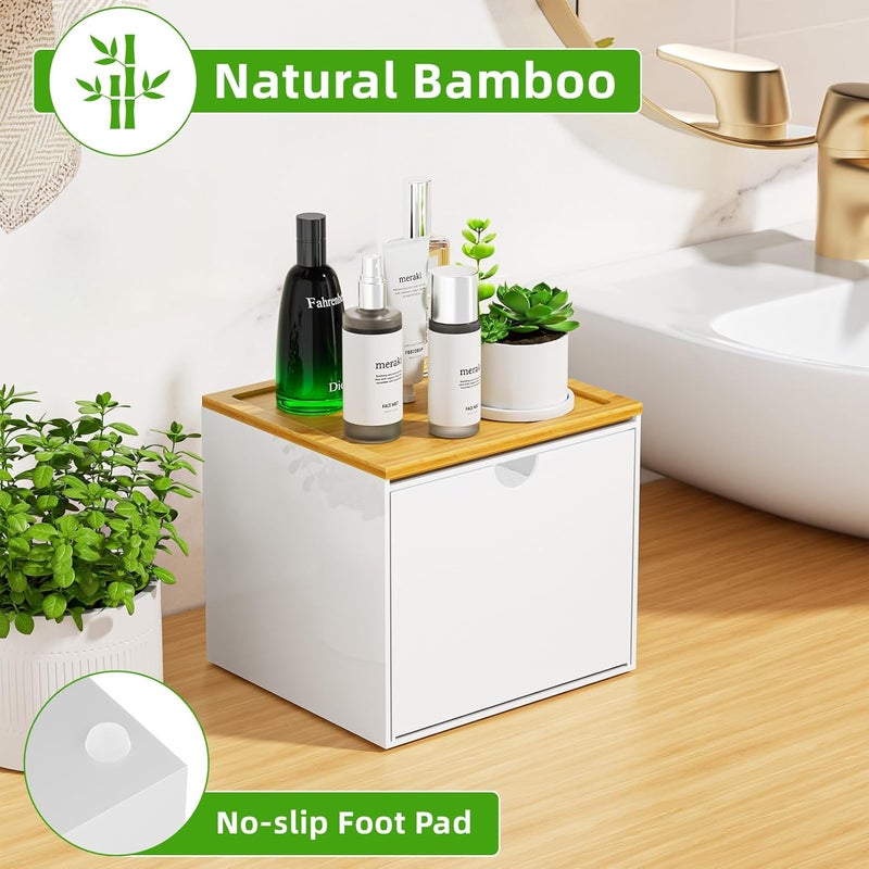 VITVITI Drawer Disposable Face Towel Holder Box, Acrylic Facial Towel Container for XL Clean Skin Club, Large Disposable Face Towels Storage with Bamboo Lid, for Bathroom, Vanity Makeup, White - Image 3